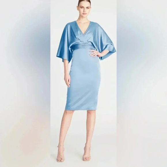 Woman THEIA COUTURE Storm Blue S/s Kimono Satin Cocktail Dress Sz